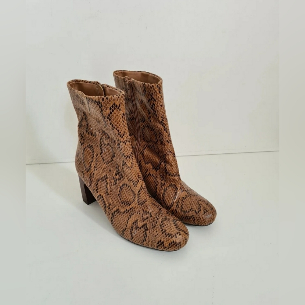 Next brown faux leather ankle boots size 6.5 snakeskin animal print - Picture 9 of 11